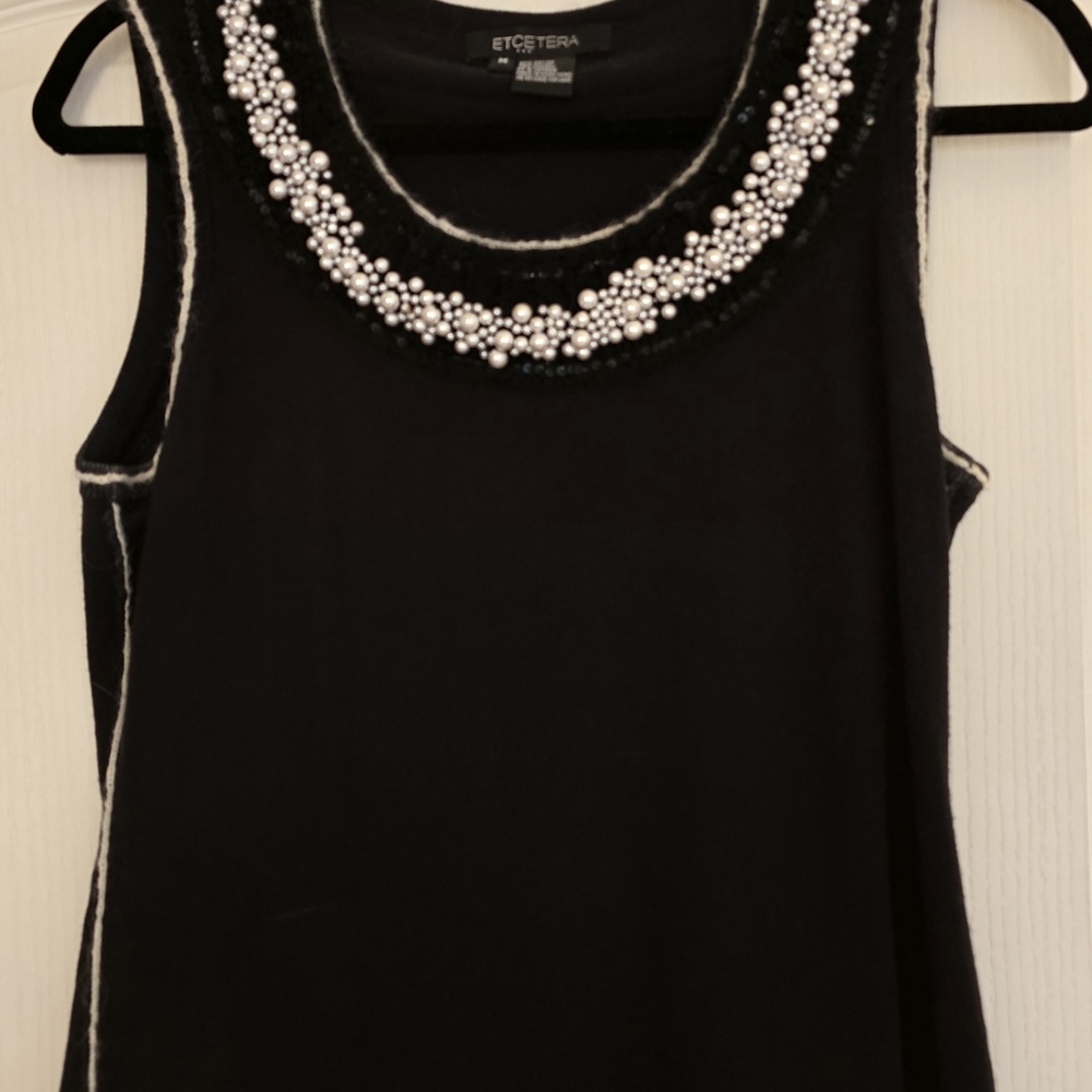 Etcetera Black Tank Top with Pearl Accents
